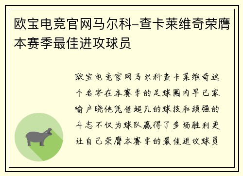 欧宝电竞官网马尔科-查卡莱维奇荣膺本赛季最佳进攻球员