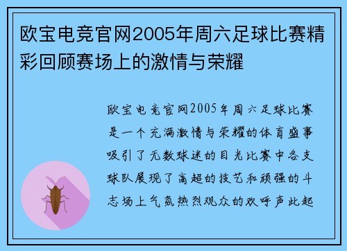 欧宝电竞官网2005年周六足球比赛精彩回顾赛场上的激情与荣耀